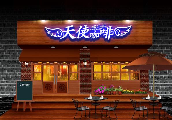 天使咖啡门头发光字制作效果图