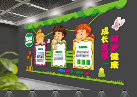 绿色卡通通用学校文化墙幼儿园形象墙